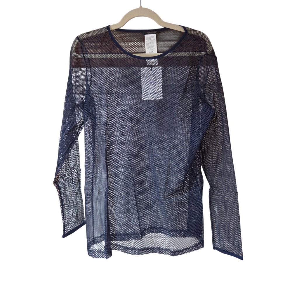 Marina Rinaldi Womans Quasar Blue Mesh Top Size Large NWT $195